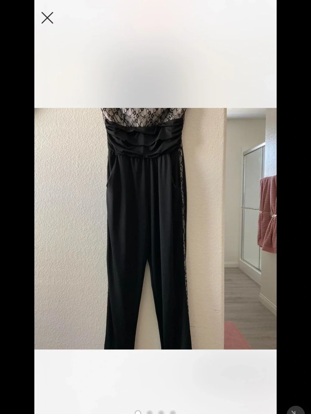 Black Lace-Accented Strapless Jumpsuit